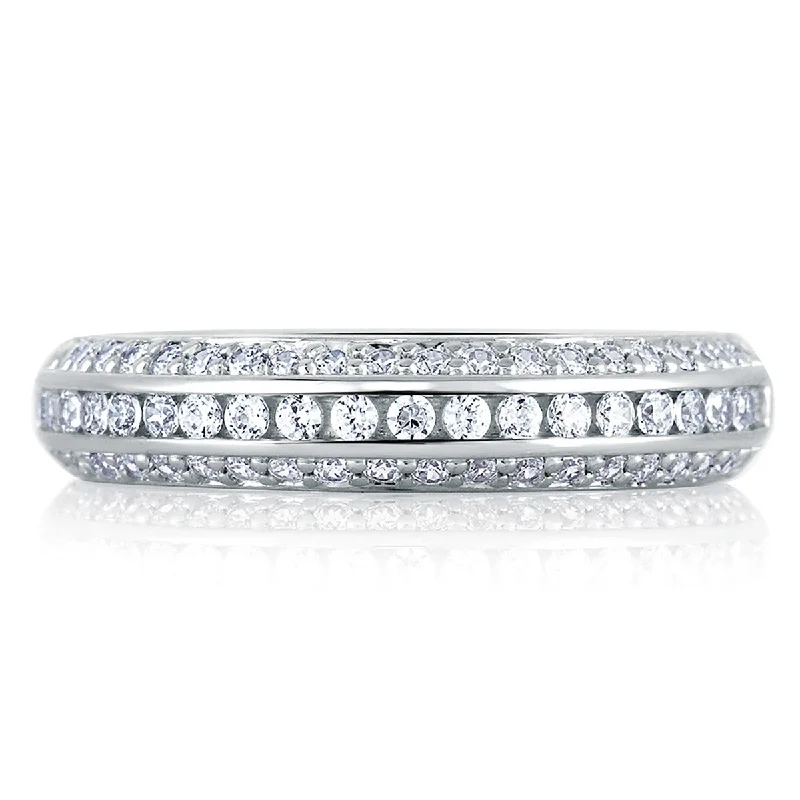 women’s three-stone engagement rings-A. Jaffe Classic Three Row Diamond Signature Wedding Band MRS235/59