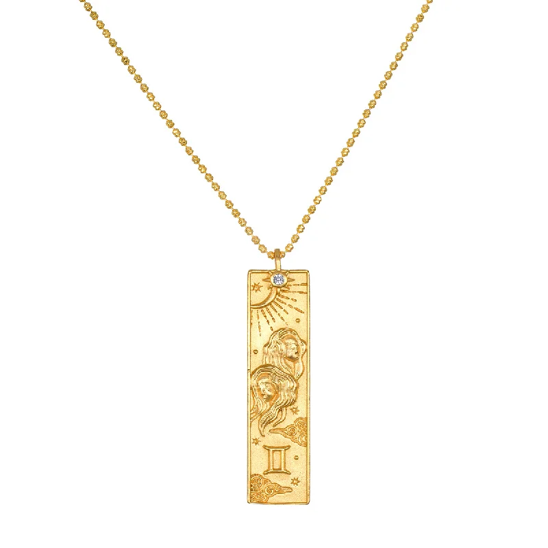 women’s engraved gold necklaces-Story of Gemini Zodiac Necklace