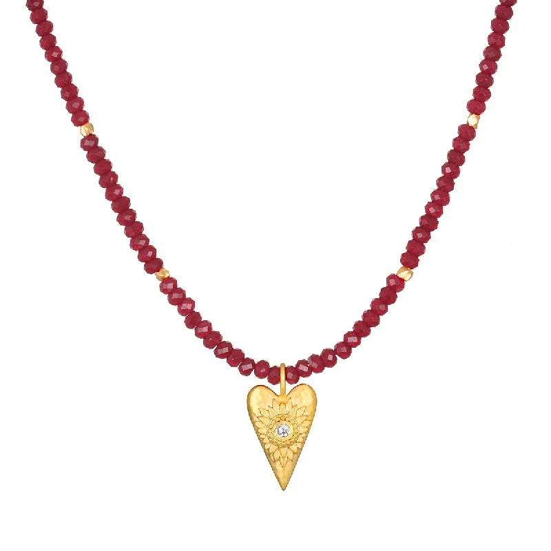 women’s luxury gold necklaces-Healing Heart Red Onyx Heart Necklace