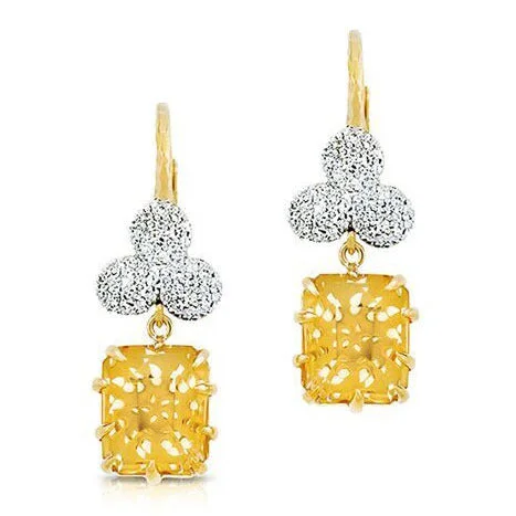 women’s gold diamond earrings-Citrine and Diamond Dangle Earrings