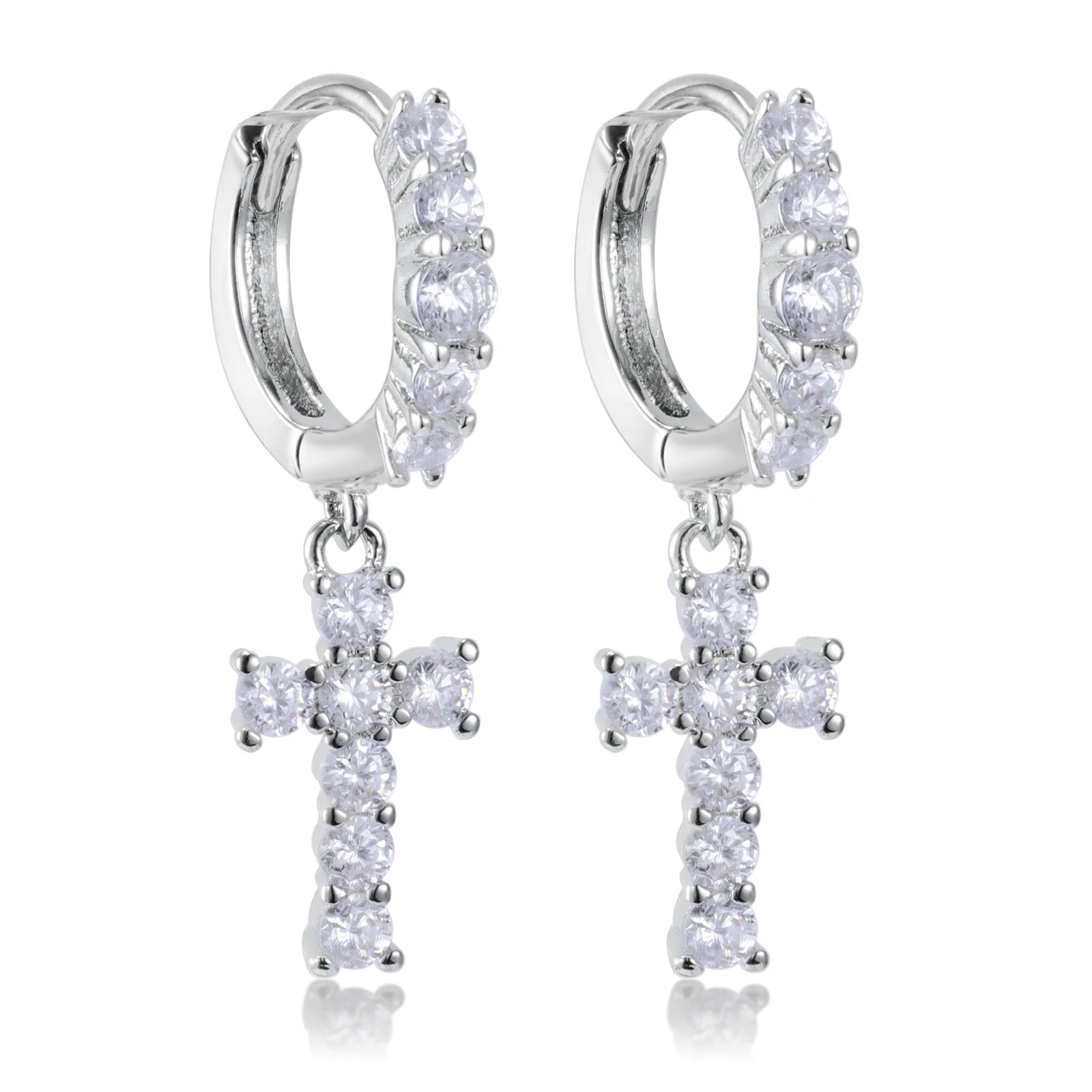 women’s large earrings-Fiona Religious Cross CZ Drop Earrings | 1ct