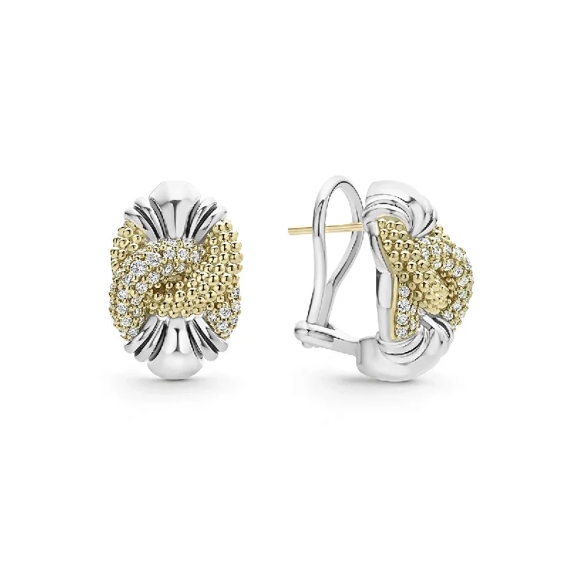 women’s flower earrings-Caviar Diamond Knot Earrings