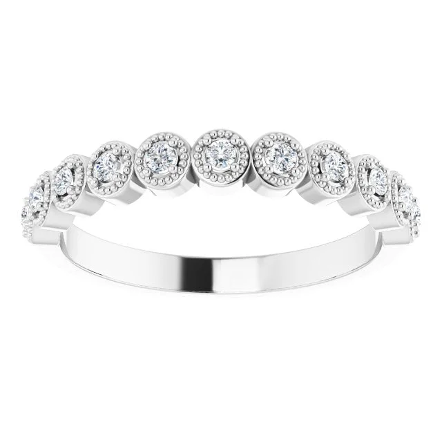 women’s vintage style engagement rings-Milgrain Accent Round Diamond Wedding Band