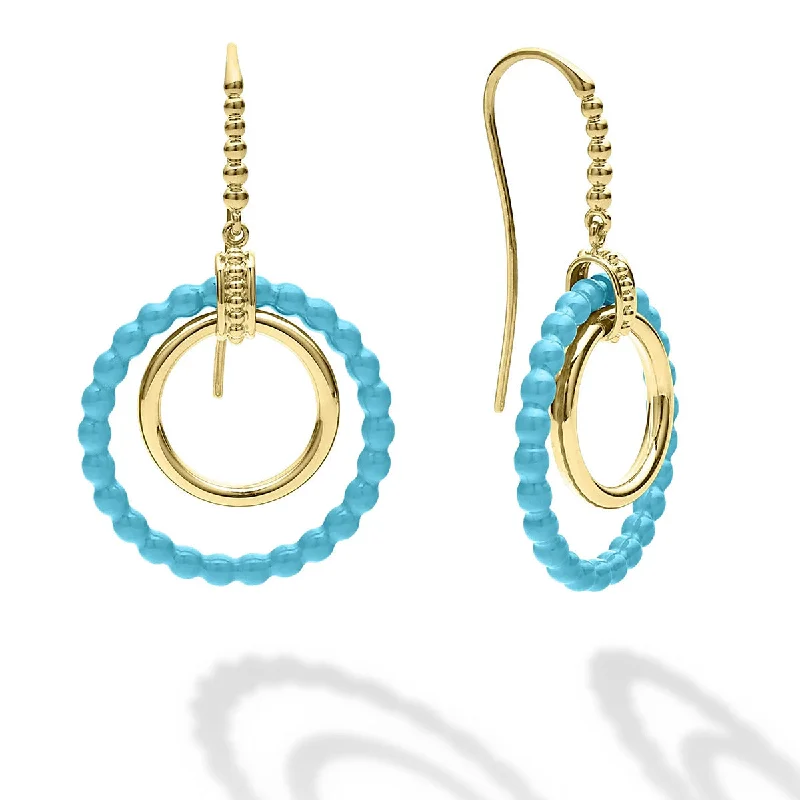 women’s teardrop earrings-Gold and Blue Ceramic Circle Drop Earrings