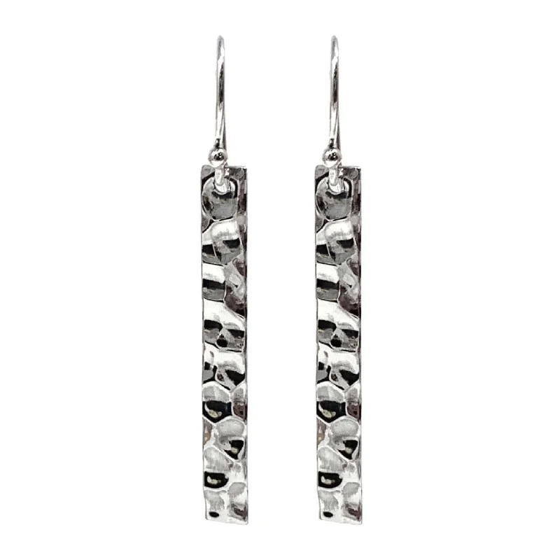 women’s long drop earrings-Sterling Silver Bar Earrings Hammered