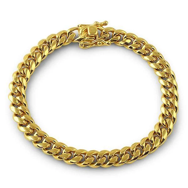 women’s simple bracelets-3X IP Gold Miami Cuban Bracelet Stainless Steel 8MM