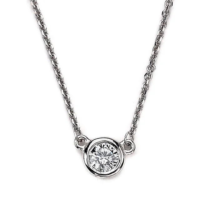 women’s colorful necklaces-14K White Gold Bezel-Set Diamond Solitaire Necklace - 1/4ct, G, SI1