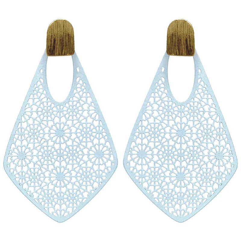 women’s trendy earrings-White Filigree Teardrop Stud Earrings