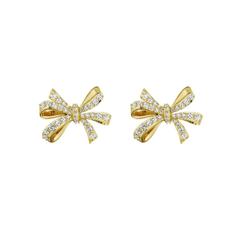 women’s bohemian earrings-Double Loop Diamond Bow Earrings