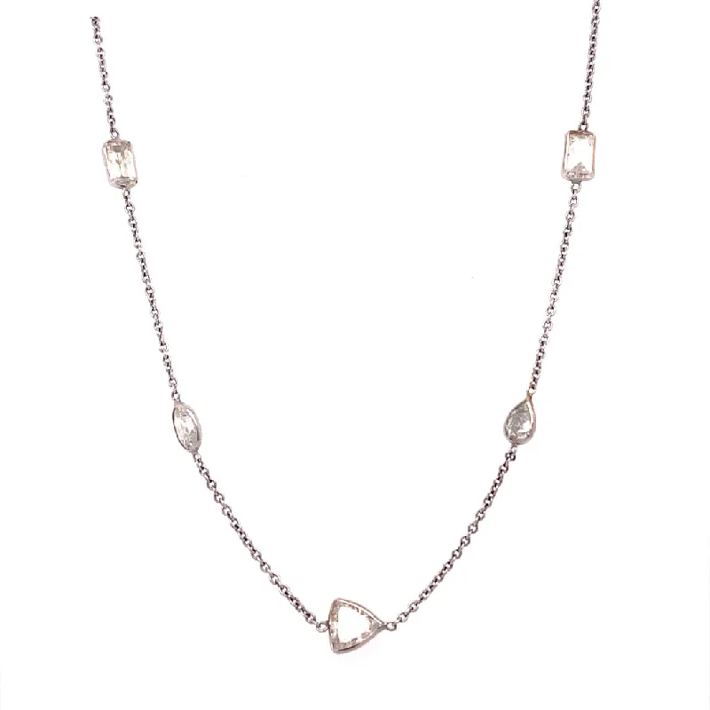 women’s minimalist pendant necklaces-14K White Gold 5.74 CT Fancy Shaped Diamonds By The Yard Necklace