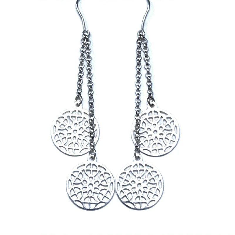 women’s dangling earrings-Sterling Silver Chain Circle Filigree Dangle Earrings