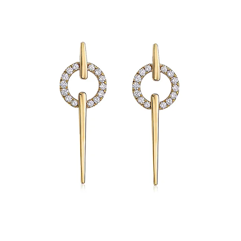 women’s colorful gemstone earrings-Gold and Diamond Circle Spear Earrings