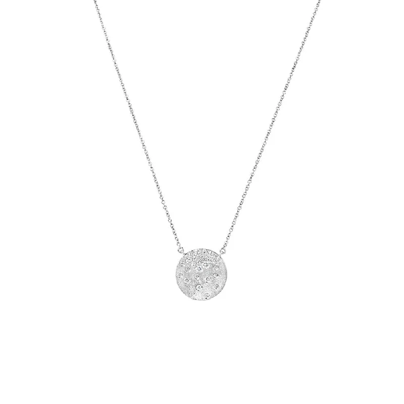 women’s rose gold necklaces-14 Karat White Gold Confetti Disc necklace Flush set diamonds