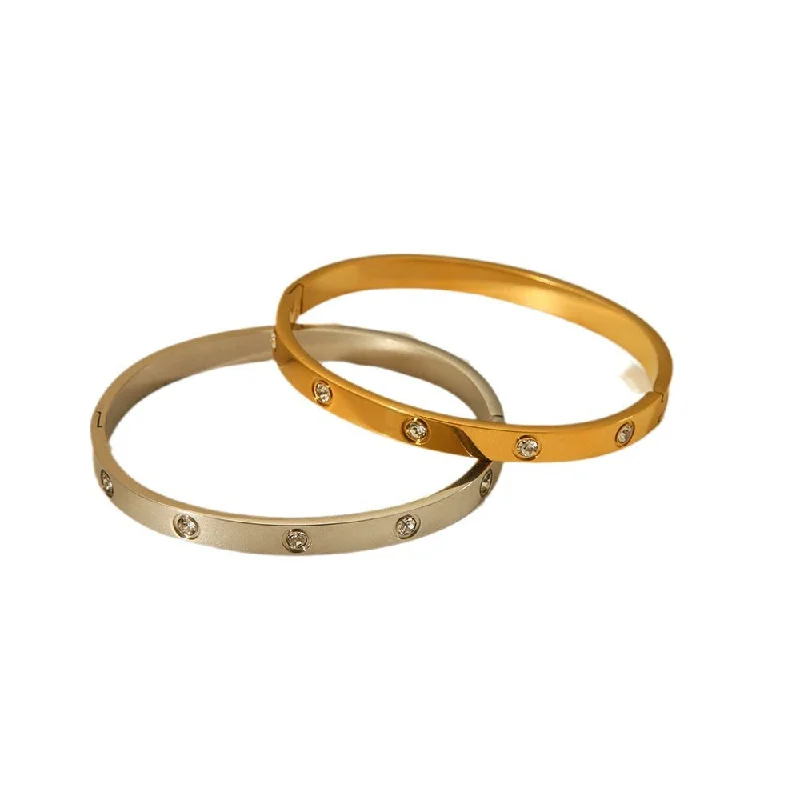 women’s high-end bangles-IG Style Round Stainless Steel Diamond Inlay Bangles