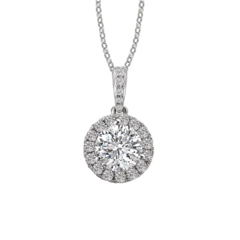 women’s engraved gold necklaces-18K White Gold 0.70 CT Diamond Halo Drop Necklace