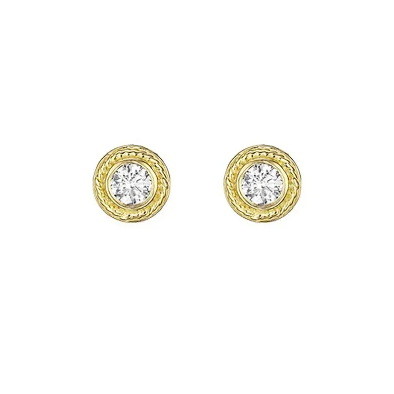 women’s fashion earrings-Diamond Engraved Twist Bezel Stud Earrings