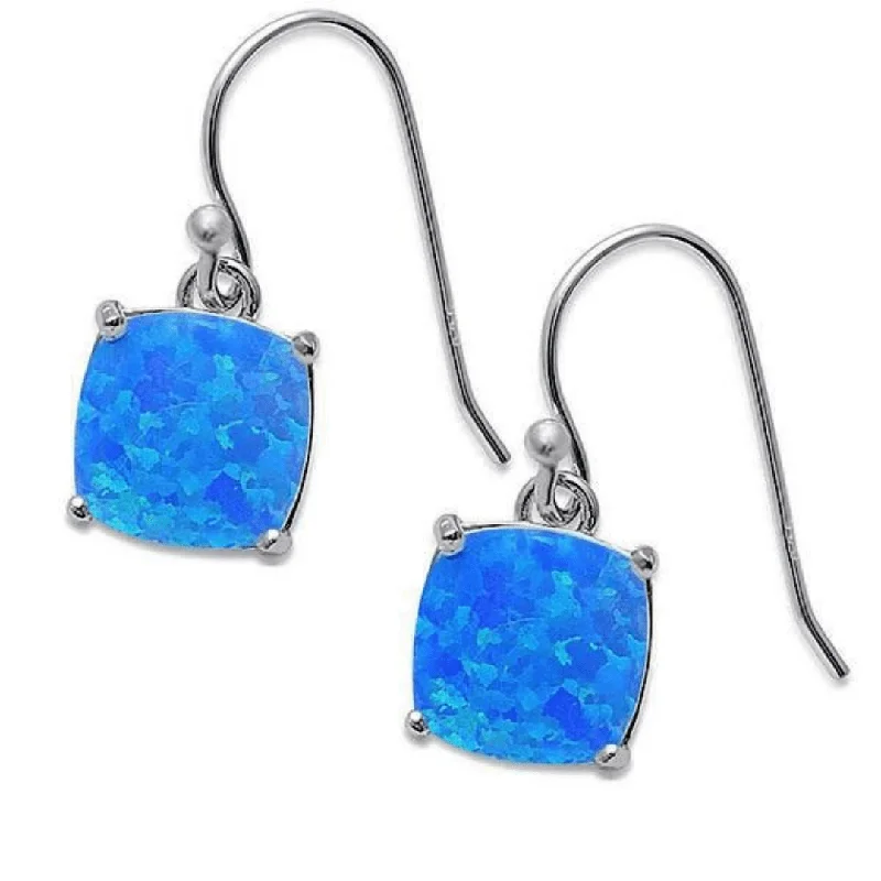 women’s handmade gemstone earrings-Cushion-Cut Blue Opal Sterling Silver Square Earrings