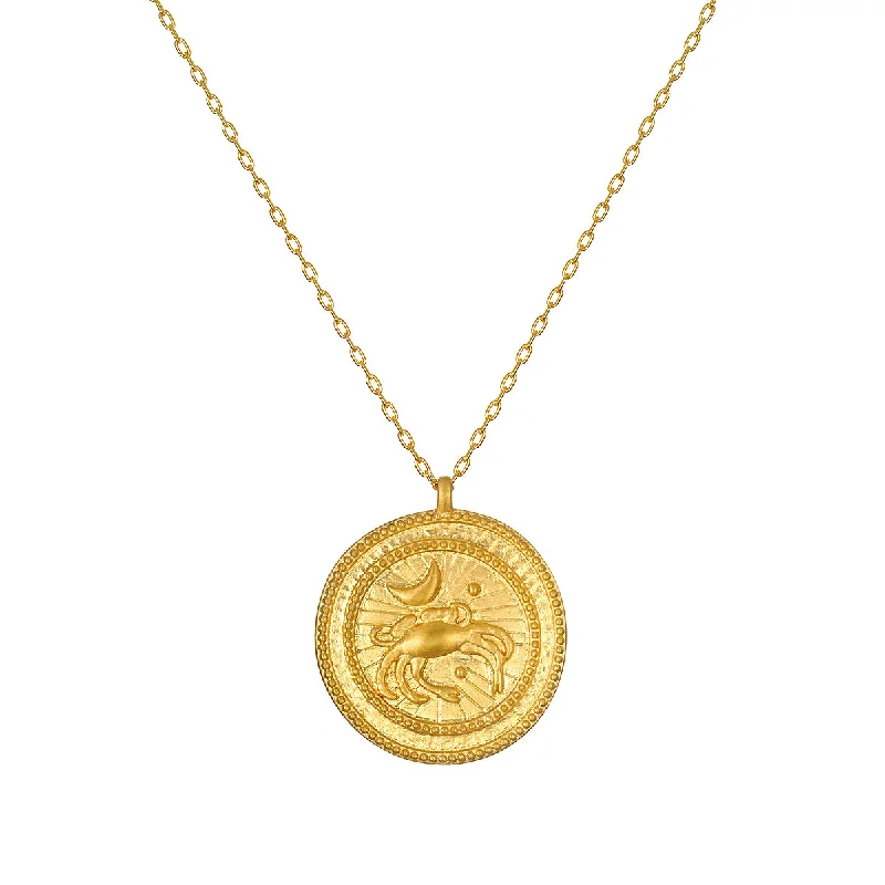 women’s chain necklaces-Cancer Gold Zodiac Coin Necklace