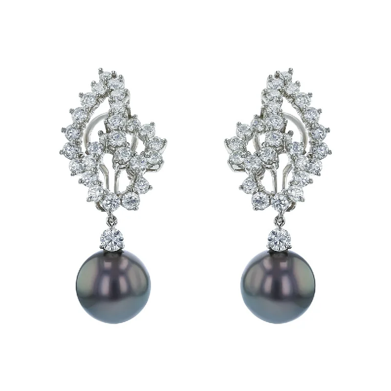 women’s elegant earrings-Diamond Tahitian Pearl Earrings