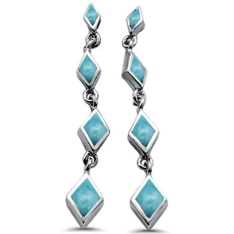 women’s diamond earrings-Larimar Diamond Shape Sterling Silver Stud Earrings