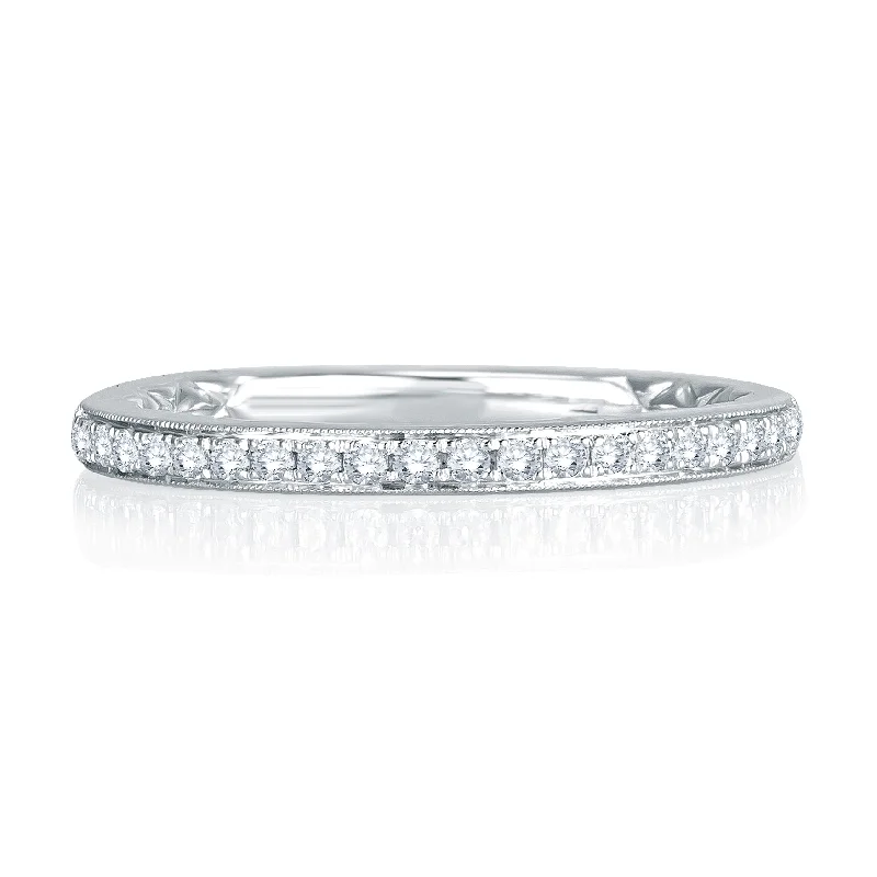 women’s engagement rings with matching bands-A.Jaffe Signature Milgrain Diamond Quilted Wedding Band MRS738Q/17