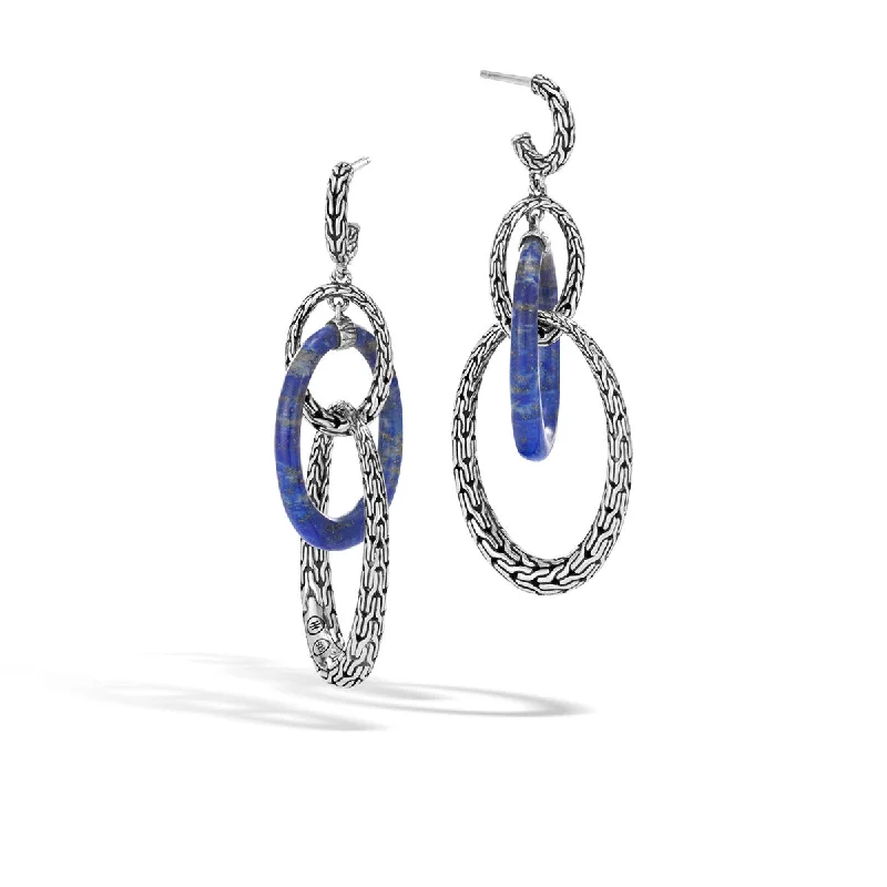 women’s long earrings-Classic Chain Silver Drop Earrings with Lapis Lazuli