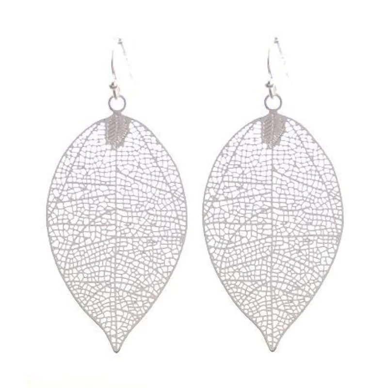 women’s large earrings-Matte Silver Leaf Earrings