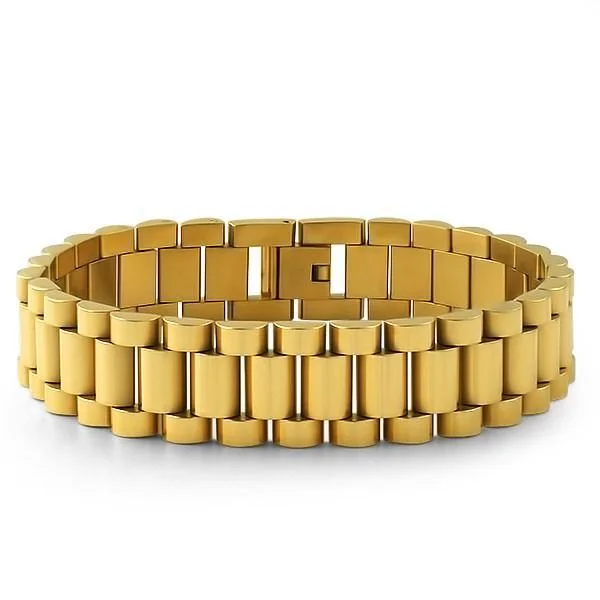 women’s luxury silver bangles-Gold President Style Bracelet