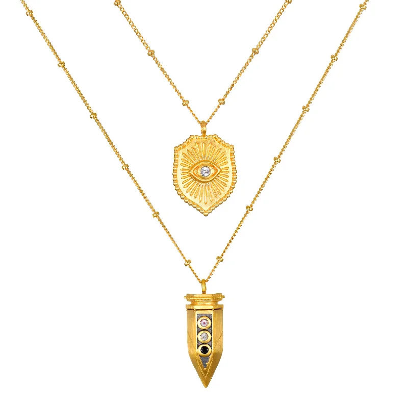 women’s bold necklaces-Taryn Truly Protect your Peace and Heart Necklace Set