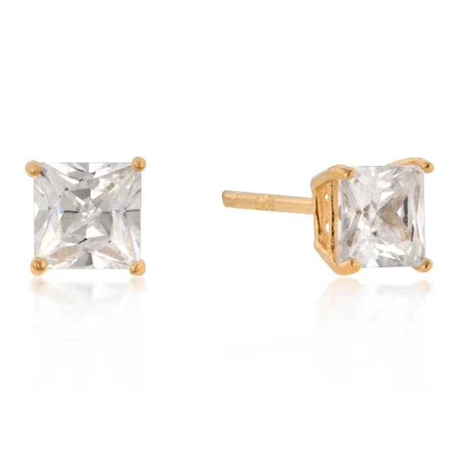 women’s romantic earrings-Halsey Princess Cut Gold Stud Earrings – 5mm  | 1.25ct | Sterling Silver