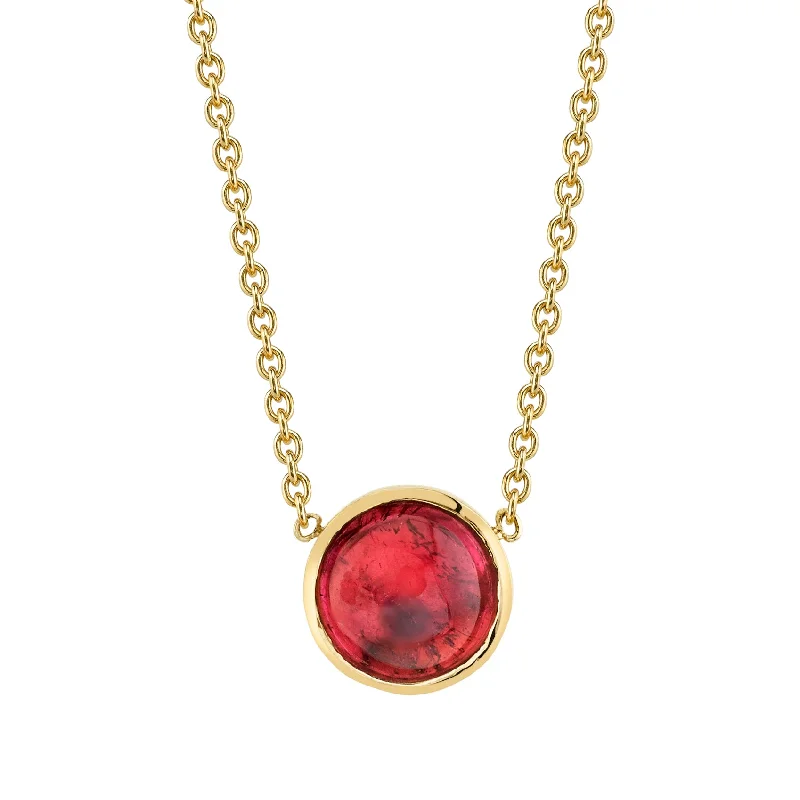 women’s charm necklaces-Round Cab Necklace - Tourmaline