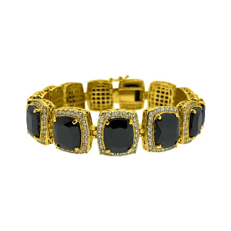 women’s twisted bangles-Black Gem CZ Micro Pave Gold Hip Hop Bracelet