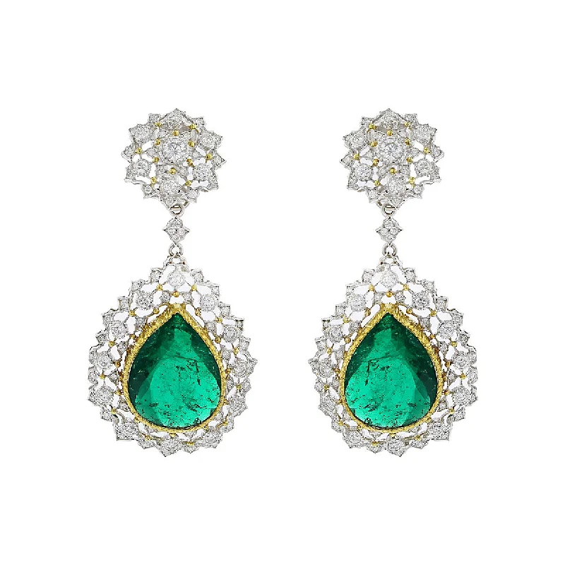 women’s chic earrings-Buccellati Emerald and Diamond Halo Drop Earrings