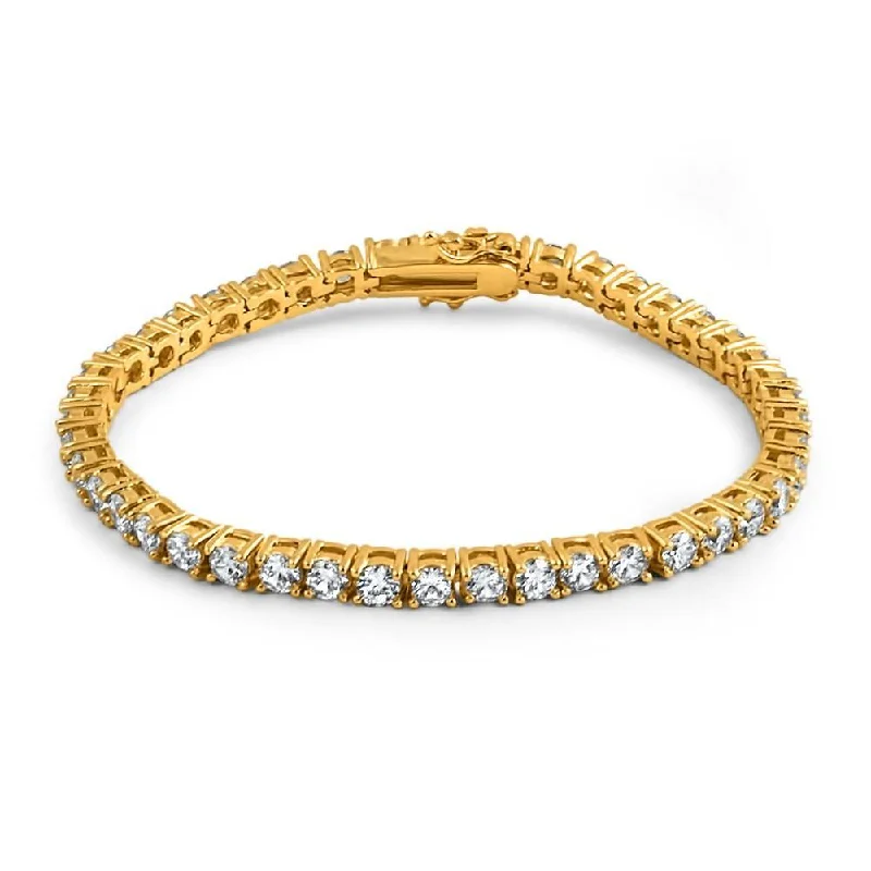 women’s romantic bracelets-4MM CZ 1 Row Bling Bling Tennis Bracelet Gold