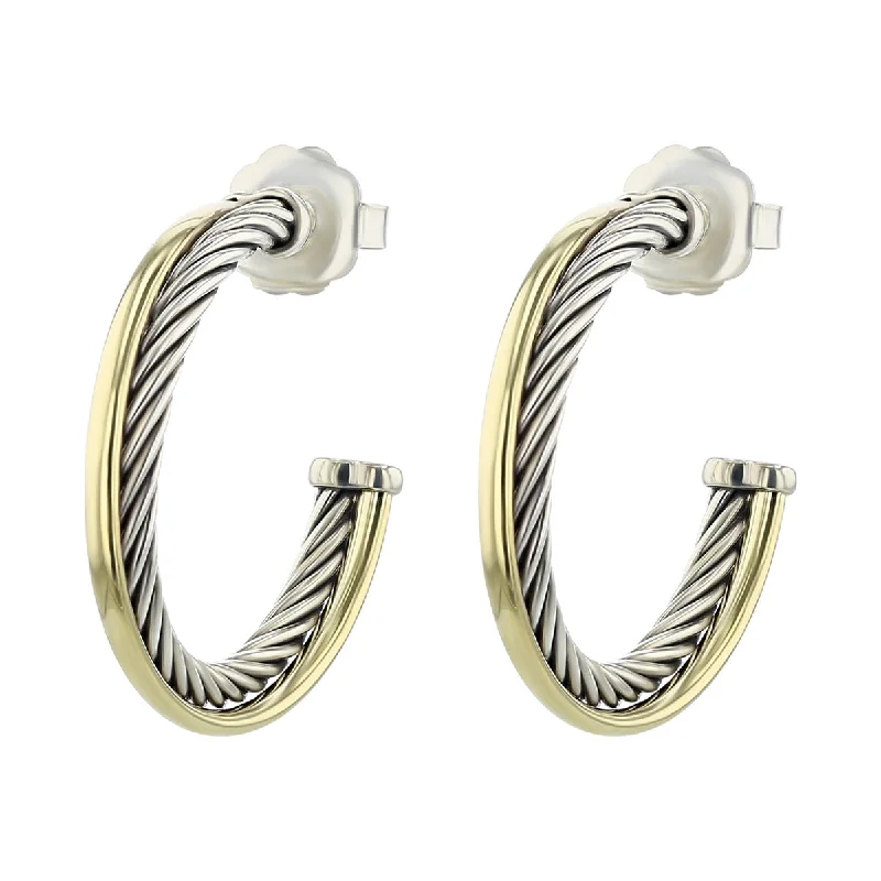 women’s bridal earrings-David Yurman Silver and 14K Crossover Hoop Earrings