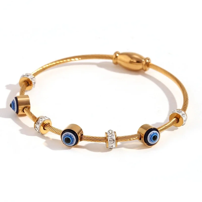 Blue Eyes Rhinestone Beads Bracelet Gold