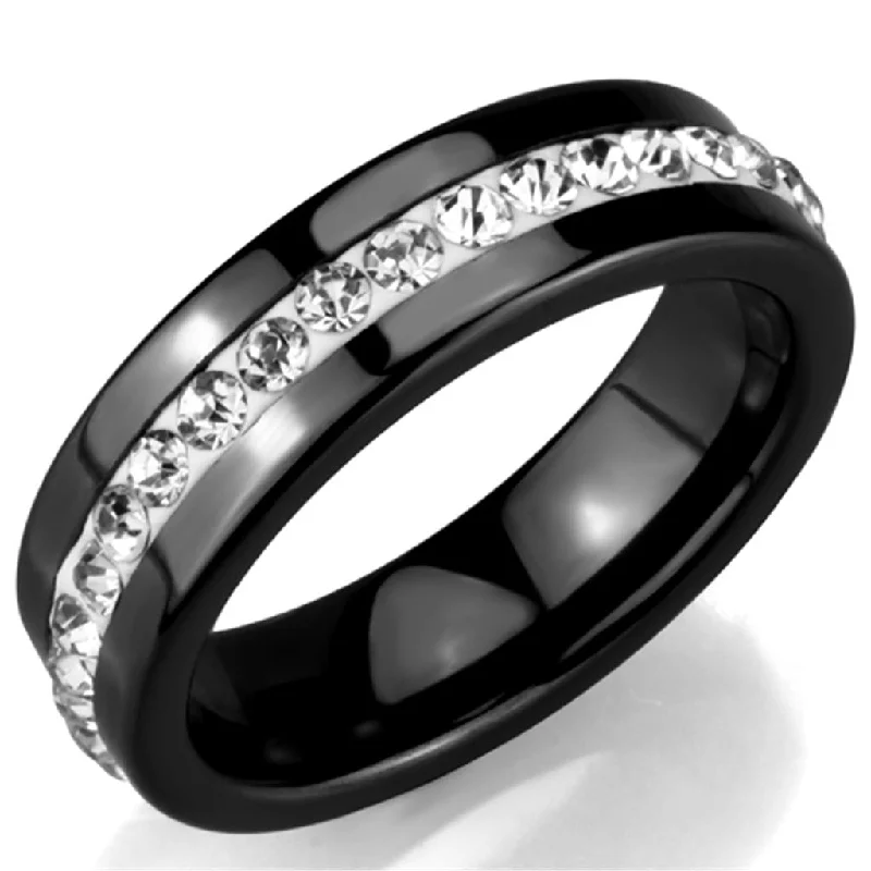 women’s engagement rings with matching bands-Women's Black Ion Plated Stainless Steel CZ All Around Wedding Band