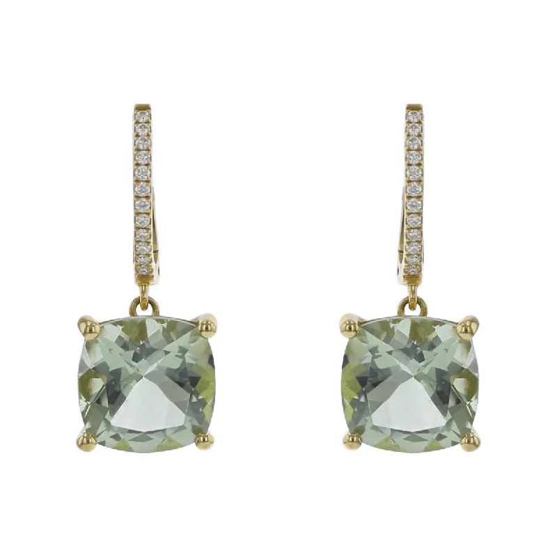 women’s art deco earrings-Earrings with Green Quartz and Diamonds