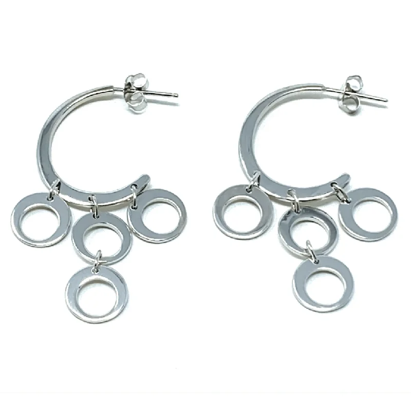 women’s pearl earrings-Sterling Silver Crescent Multi Circle Stud Earrings