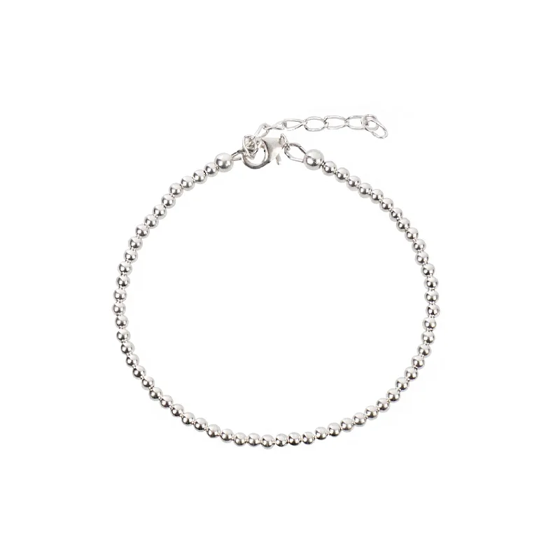 women’s double bangle bracelets-3 mm Ball 925 Sterling Silver Bracelet