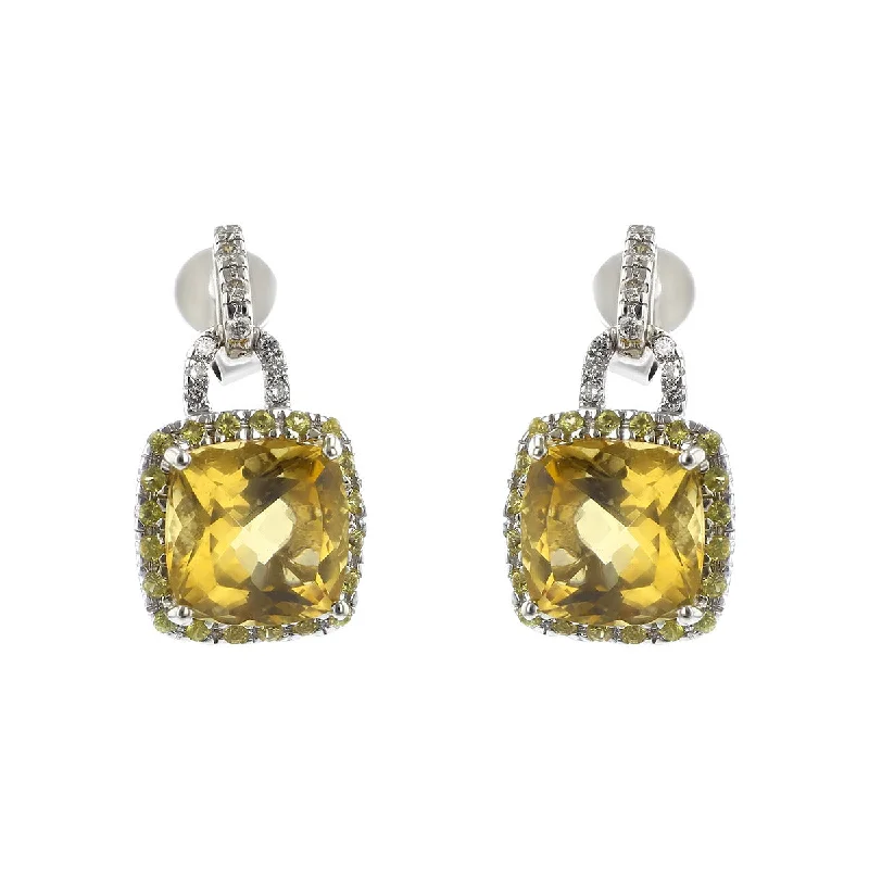 women’s matching earrings-Citrine, Yellow Sapphire and Diamond Drop Earrings