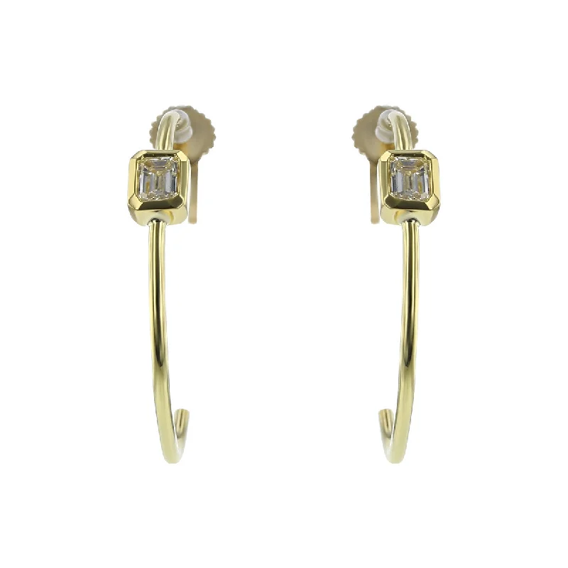 women’s long dangling earrings-Classic Diamond Emerald Cut Hoop Earrings