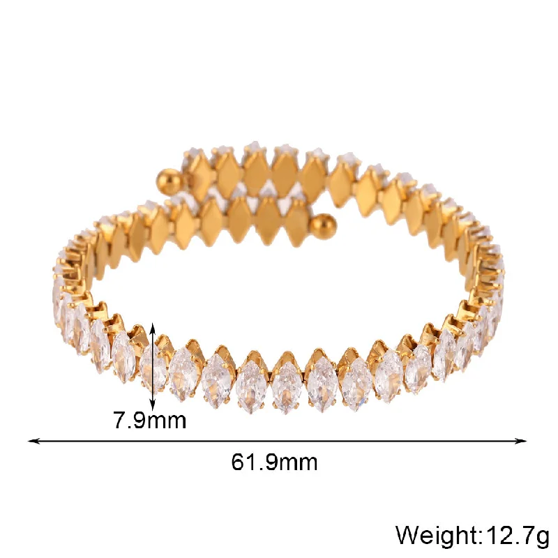 Luxury Full Diamond Horse Eye Zircon Open Bracelet - White Diamond