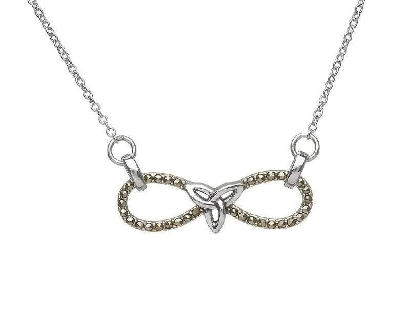 women’s birthday necklaces-Sterling Silver Marcasite Infinity Trinity Knot Necklace - ANU1142