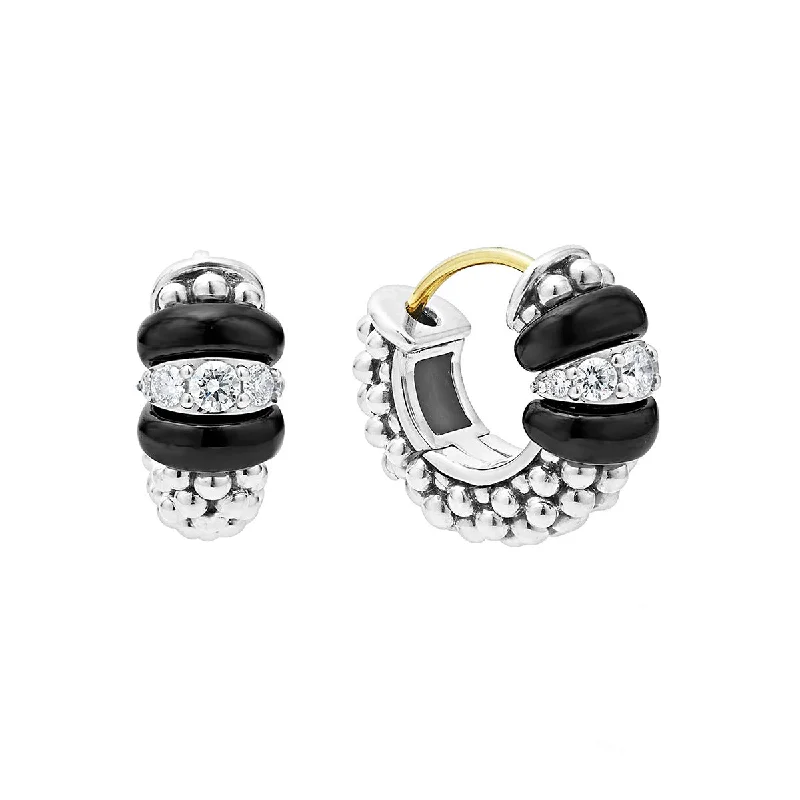 silver earrings for women-Ceramic and Diamond Huggie Earrings