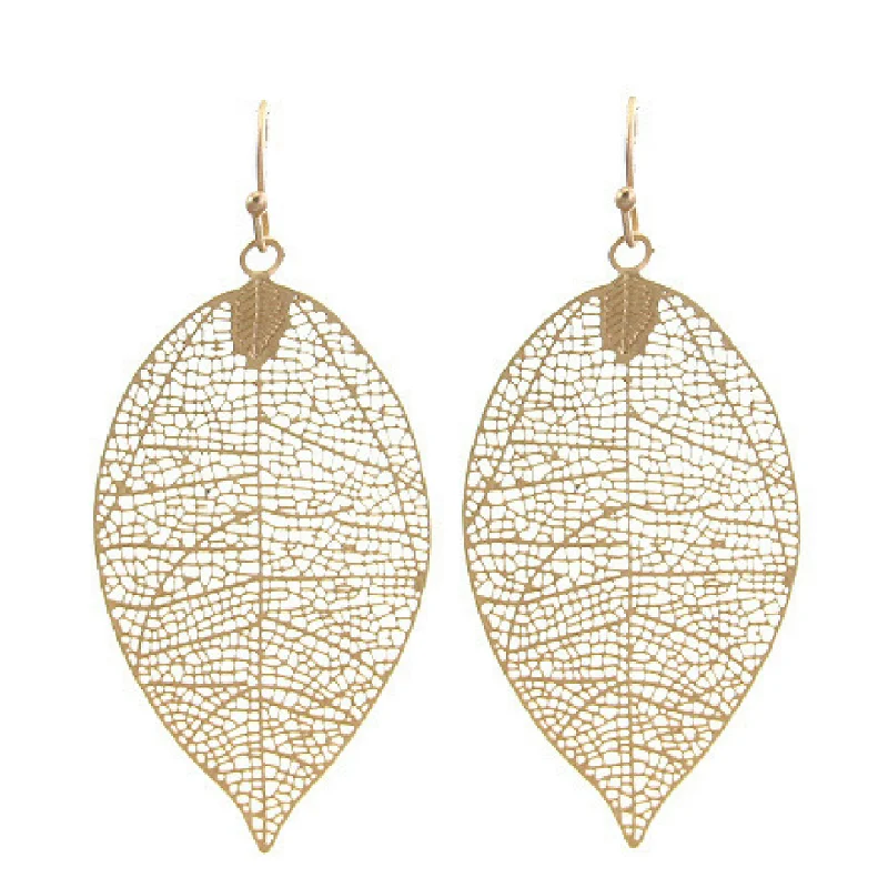 gold earrings for women-Matte Gold Leaf Earrings