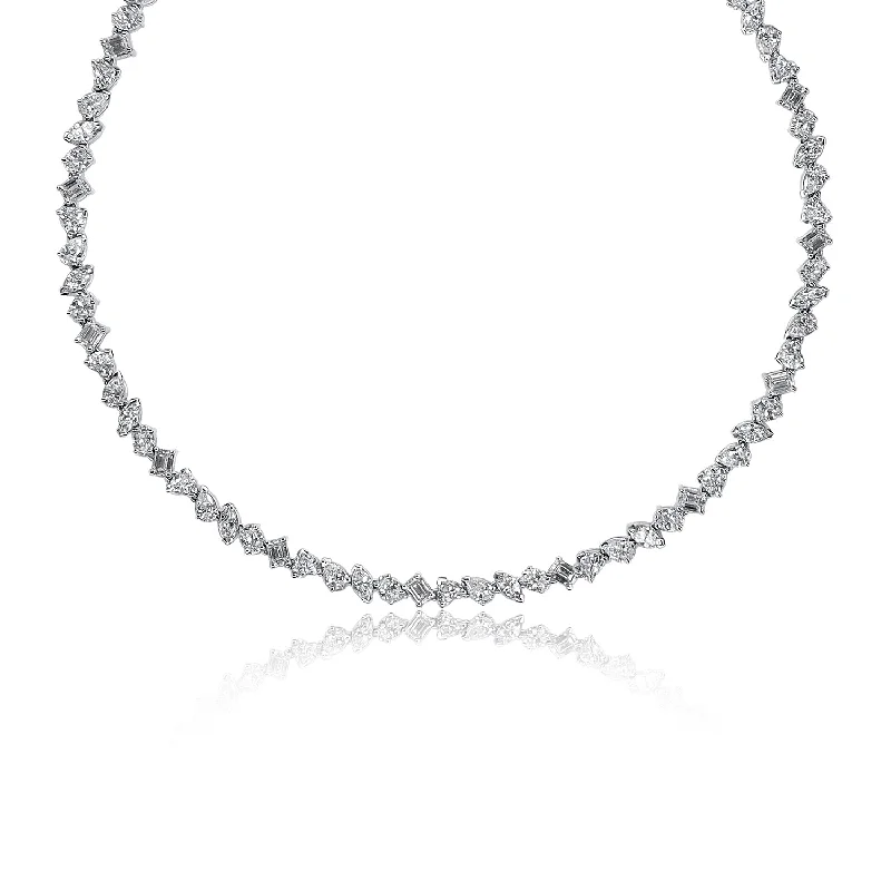 women’s zodiac sign necklaces-12.00 Cttw Mixed Shape Diamond Tennis Necklace set in 18K White Gold