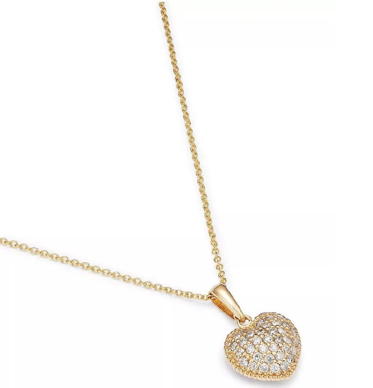 women’s chic pendant necklaces-14K Yellow Gold Diamond Pave Heart Pendant Necklace - 1/2ct