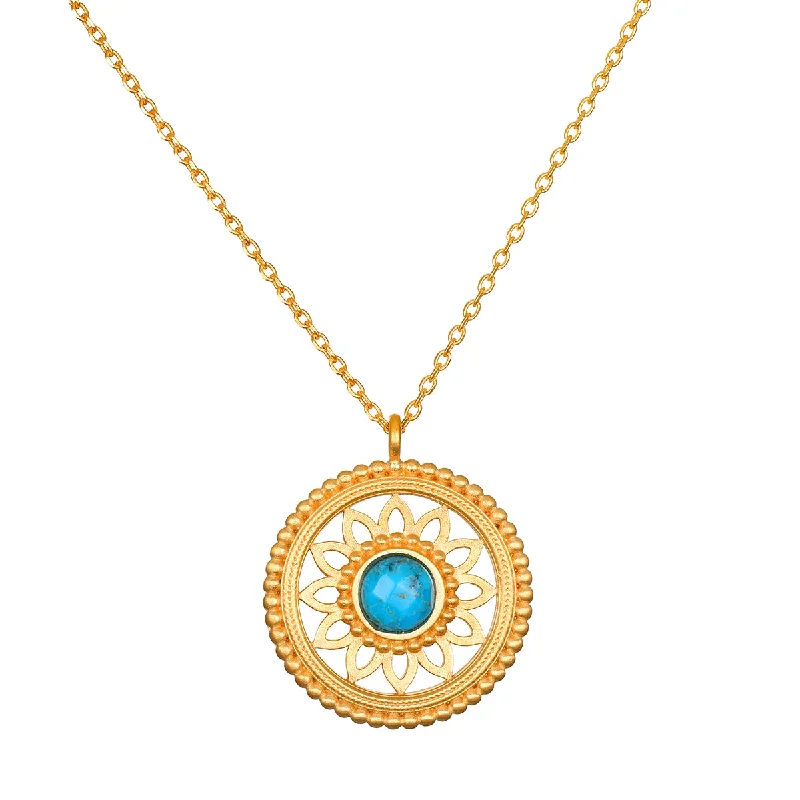 women’s luxury gold necklaces-Nurture Intuition Turquoise Mandala Necklace