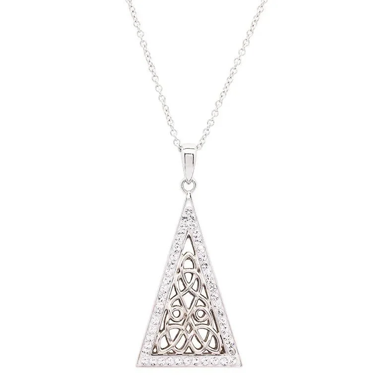 women’s simple necklaces-Sterling Silver White Crystals Celtic Triangle Necklace SW239